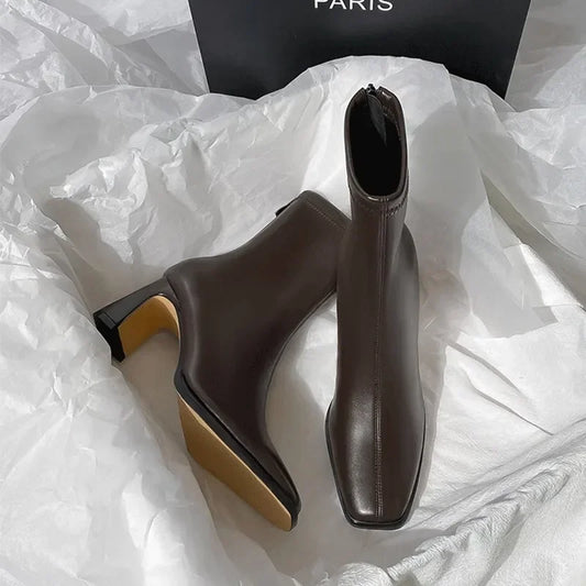 Bottines élégante Vintage a bout carré pour femmes