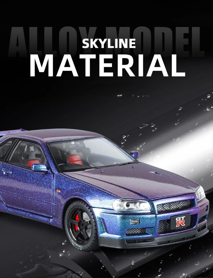 Modèle de voiture Nissan GT-R R34 Skyline en alliage roue démontable au 1/18