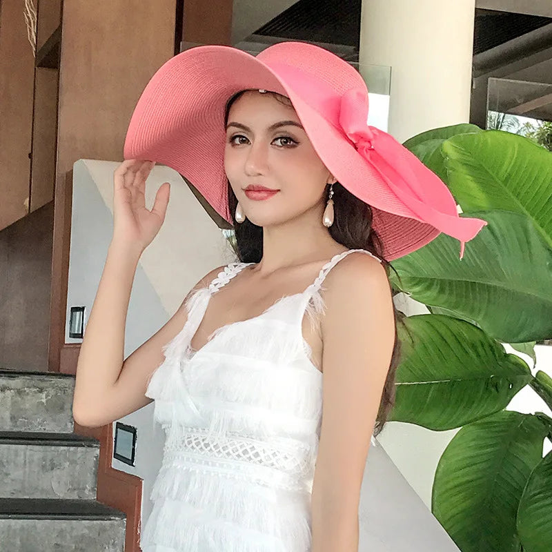 Chapeau de Paille Femme Pliable - Visière Plage Anti-UV