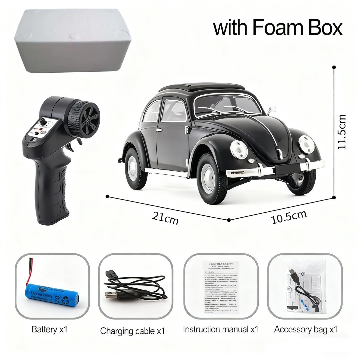 Voiture RC Coccinelle Rétro 1/16 - Modèle Télécommandé Vintage D62mini