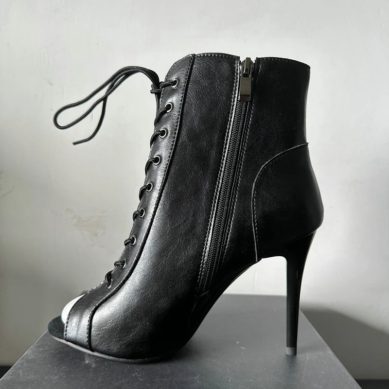 chaussure femme en cuir véritable ouverte devant a talon éguille semelle en daim