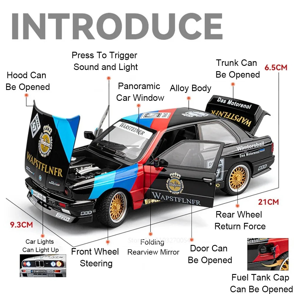 M3 GTR M4 Alliage métal Miniature 1/24 avec portes et capot ouvrant lumière et pile inclus