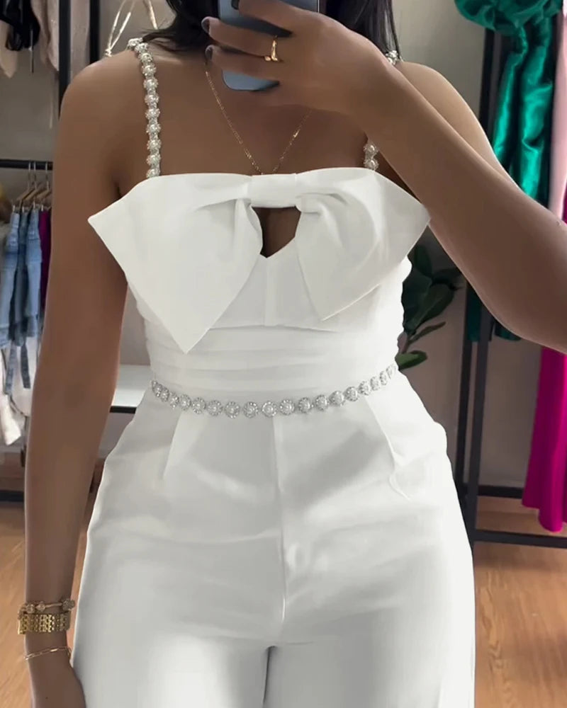 Combinaison Femme Ceinture Perlé Jambe Large Élégante - MONASTORESHOP.COM