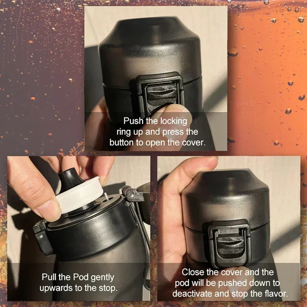 Gourde Infuseur 650ml avec Dosettes Arômes - Bouteille Sport Sans BPA Paille Intégrée