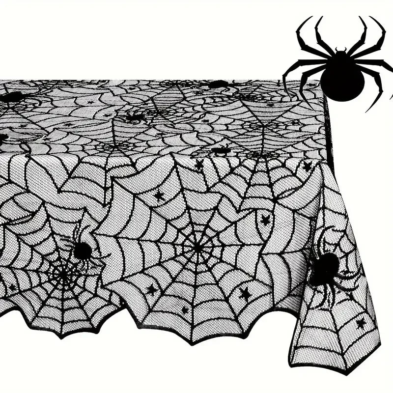 nappe de table en dentelle noire toile d'araignée pour soirée halloween