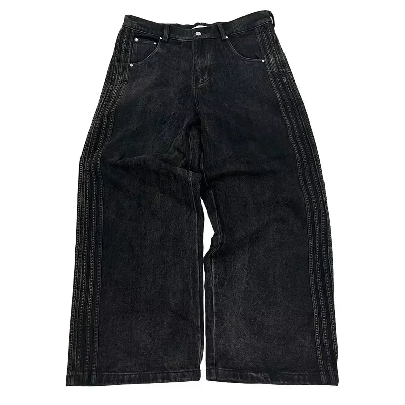 Jean Baggy Mixte Homme Femme - Denim Brodé Rayé Style Y2K Streetwear | MONASTORESHOP.COM