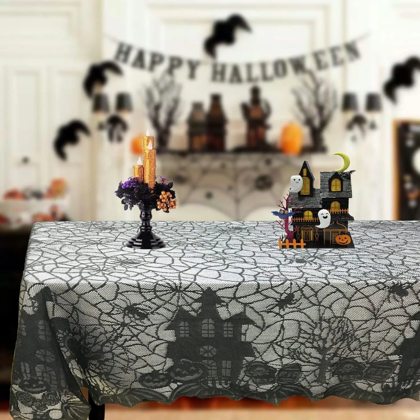 nappe de table en dentelle noire toile d'araignée pour soirée halloween