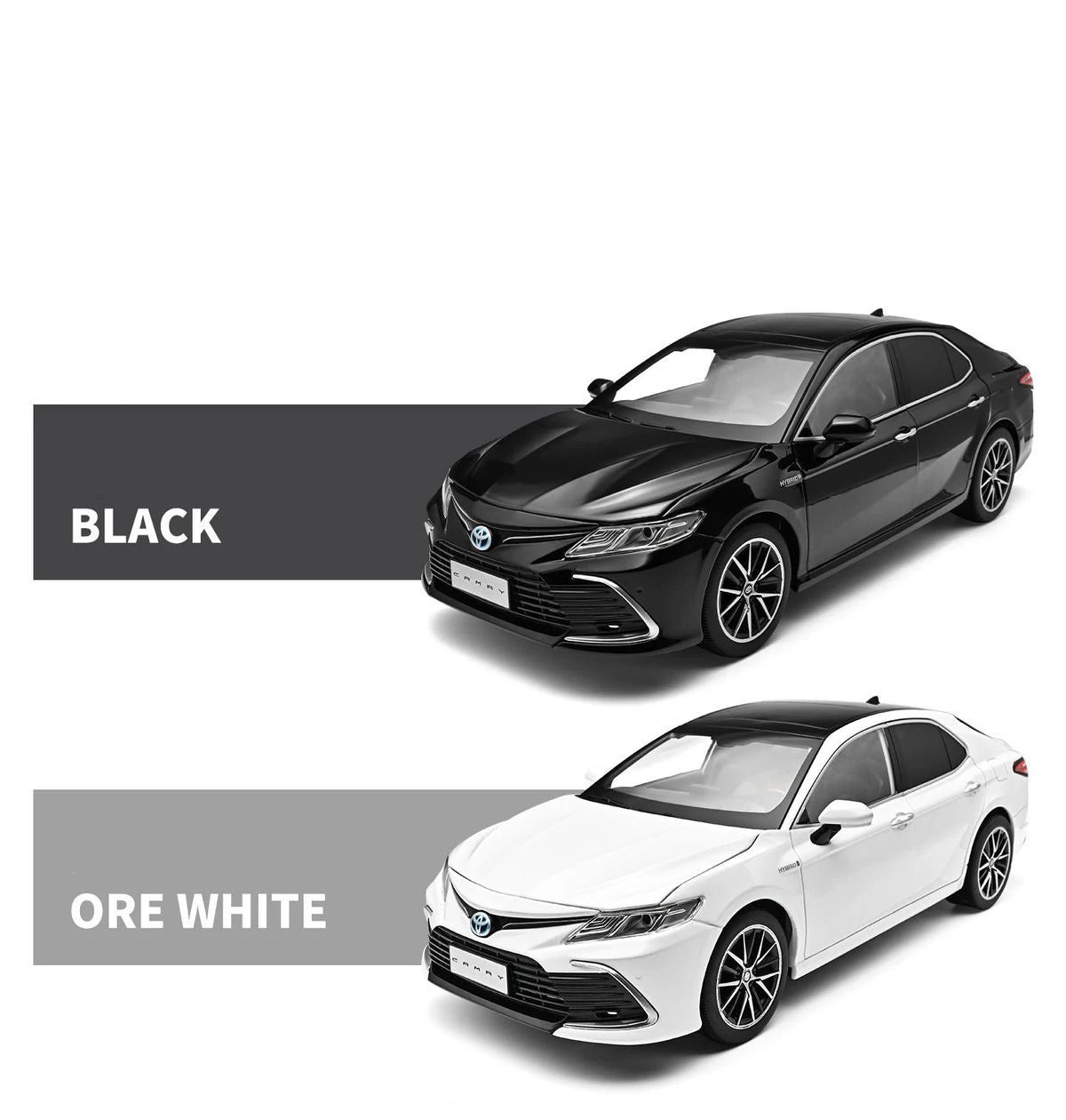 Voitures miniatures Toyota Camry 1:18: modèle noir et modèle blanc