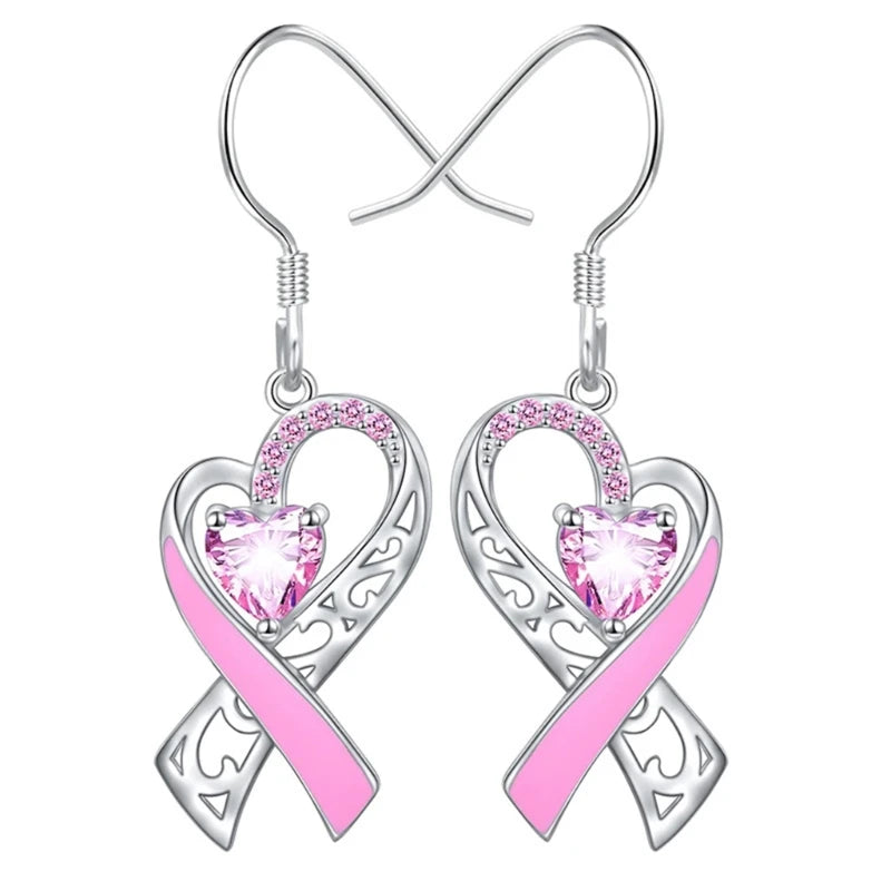 Boucles d'oreilles pendantes en cœur rose pour femmes