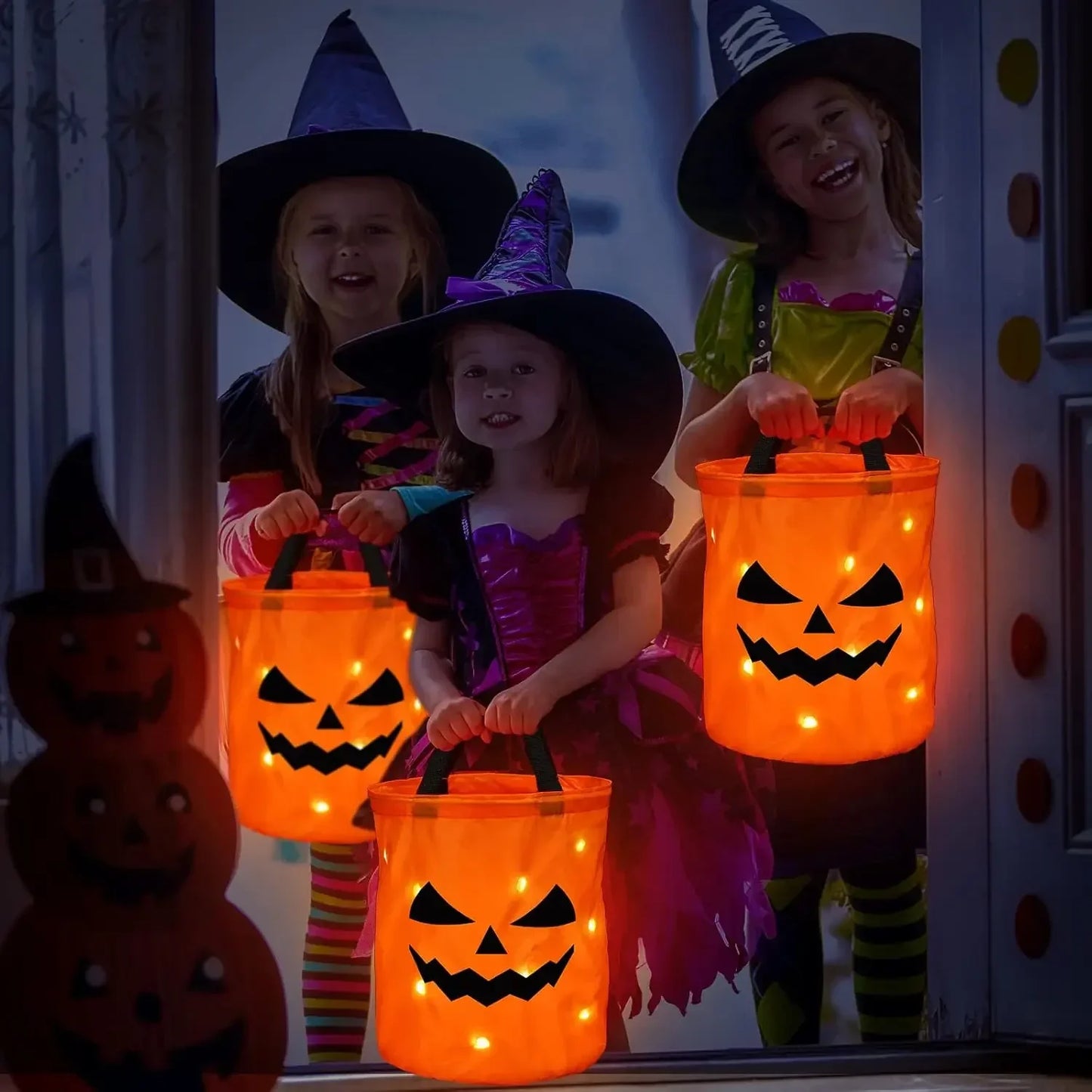 sceau en forme de citrouille illuminé pour collecte de bonbons halloween