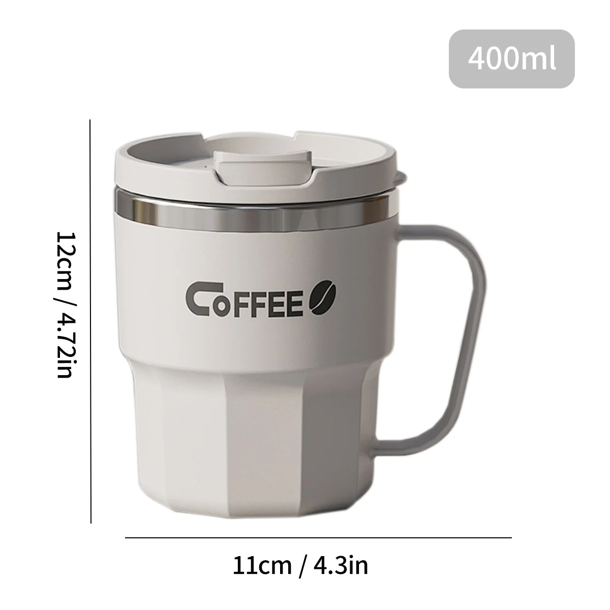 Tasse Thermos 304 Acier Inoxydable avec Poignée - Double Paroi Isolée Portable 450ML