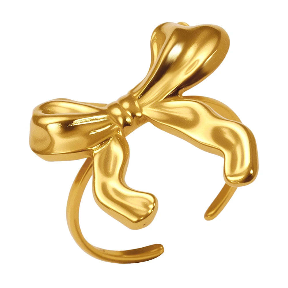 bague dorée ou argent à nœud en acier inoxydable, élégante pour femmes