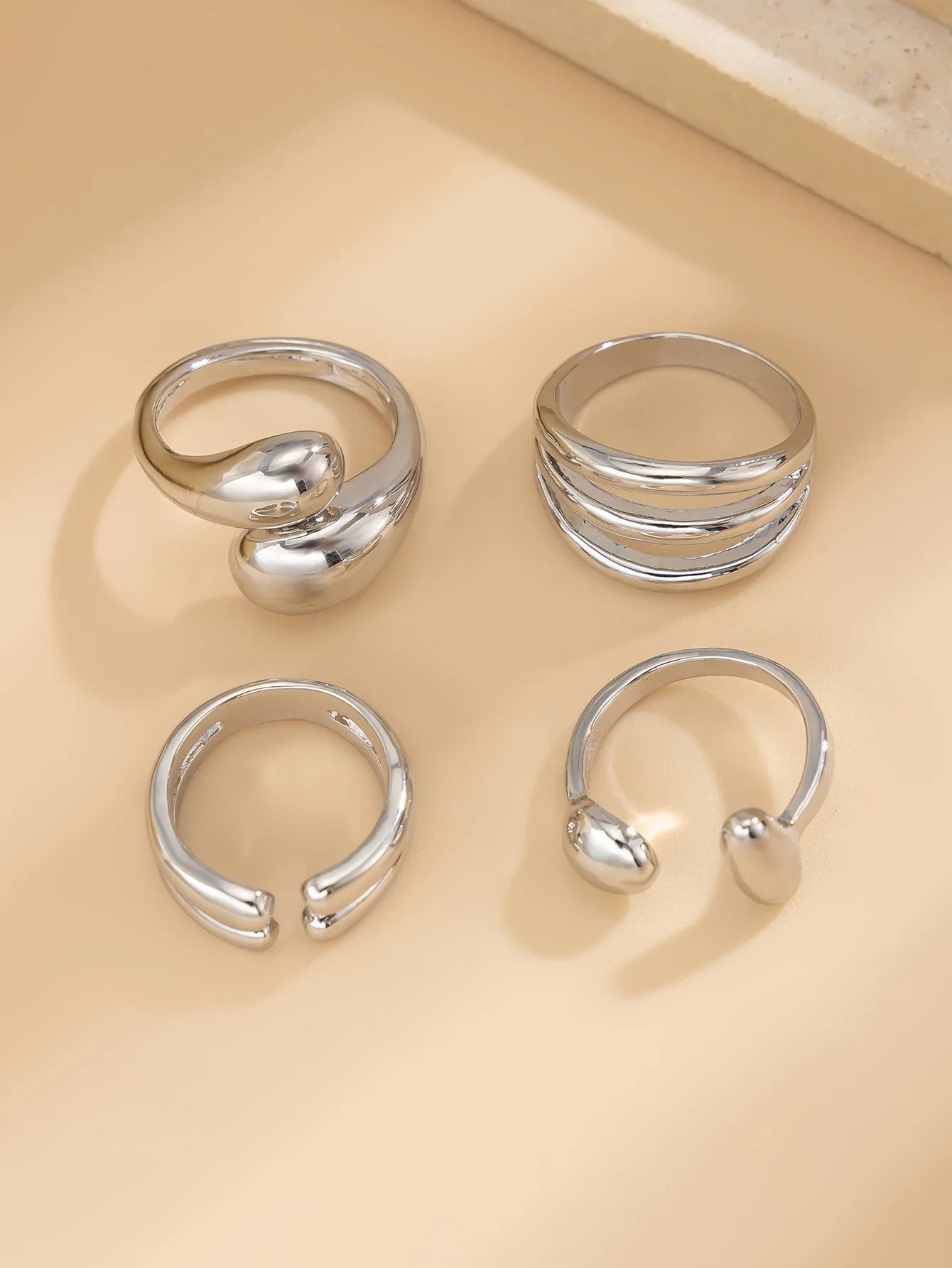 Bagues Métal Femmes - Set 4 Pièces Or Argent Punk Géométrique - MONASTORESHOP.COM