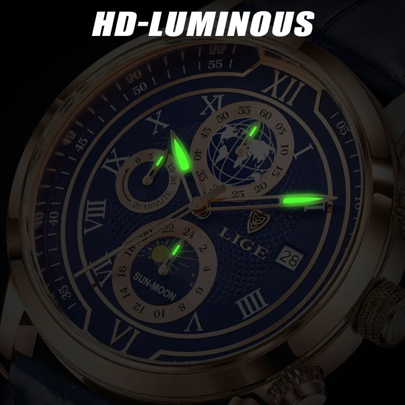 Montre Homme LIGE Luxe Quartz - Bracelet Acier Étanche Lumineux + Boîte