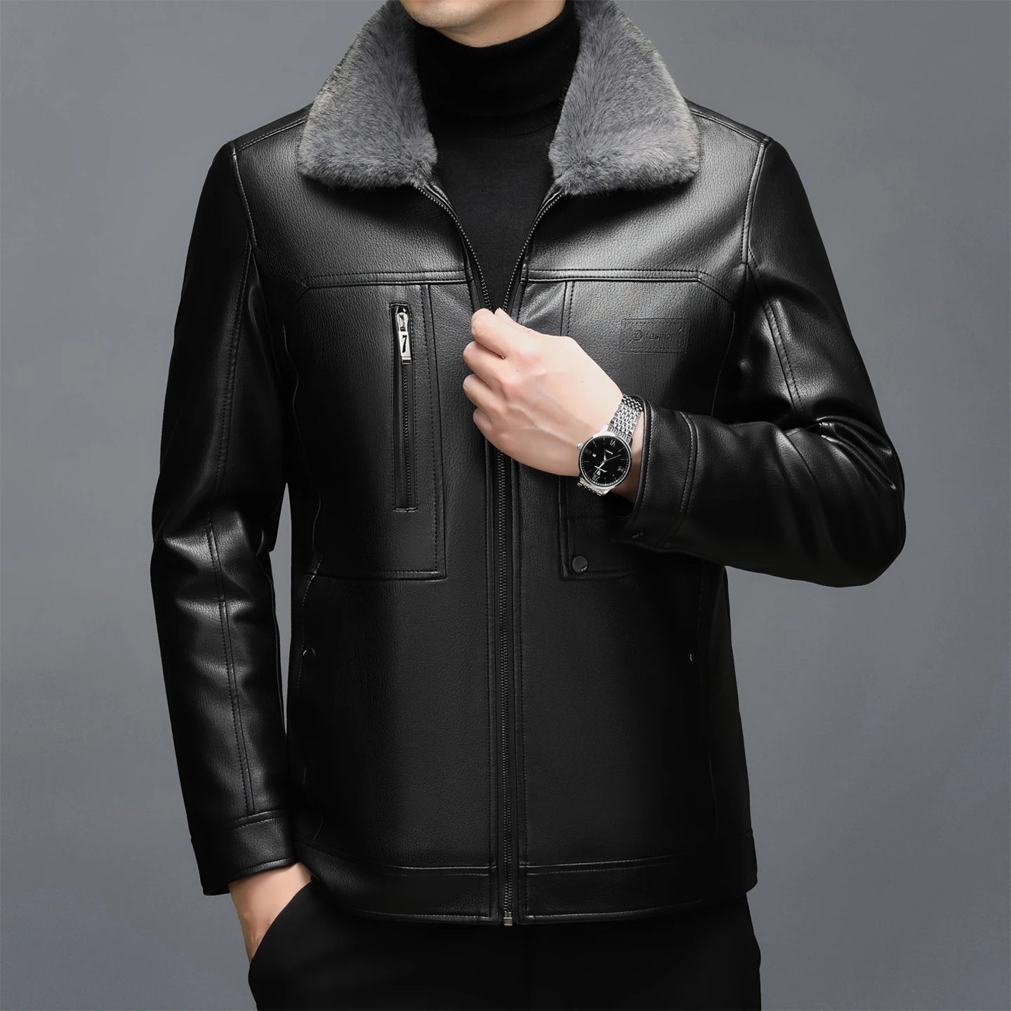 Manteau Homme Cuir Véritable Peau Mouton - Col Fourrure Chaud | MONASTORESHOP.COM