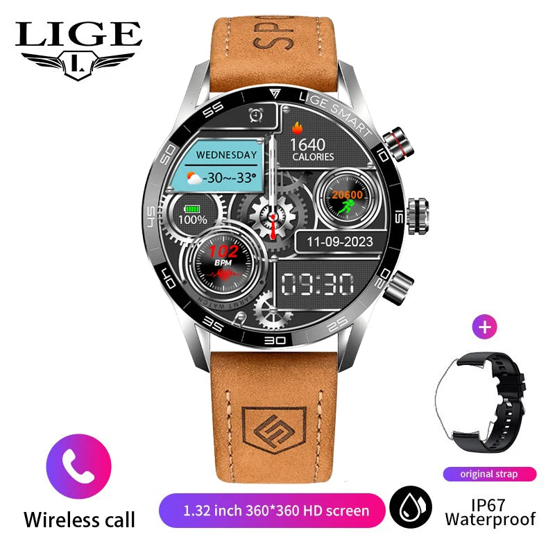 LIGE-Montre intelligente à écran HD AMOLED pour homme, appel Bluetooth, bracelet étanche IP67, entièrement tactile, affaires