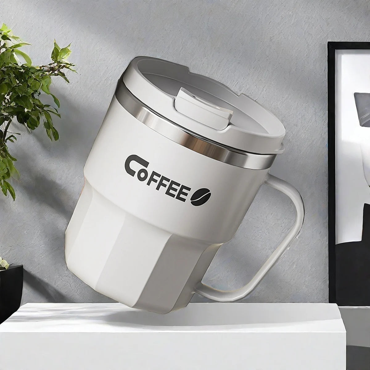 Tasse Thermos 304 Acier Inoxydable avec Poignée - Double Paroi Isolée Portable 450ML