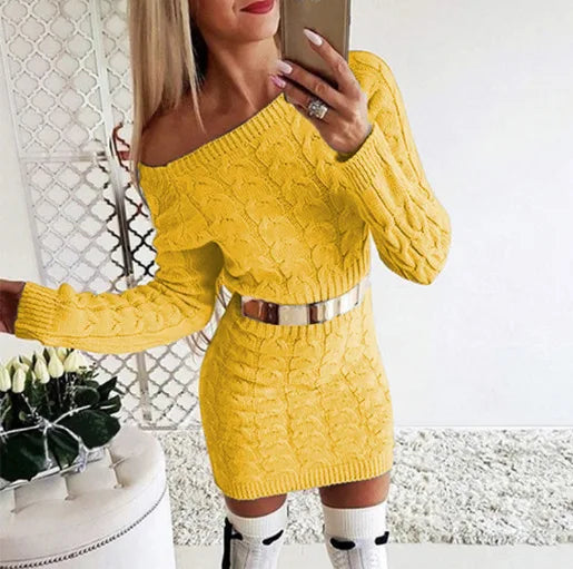 Robe Pull Femme Sexy Col Rond - Tricot Manches Longues Mini Robe - MONASTORESHOP.COM