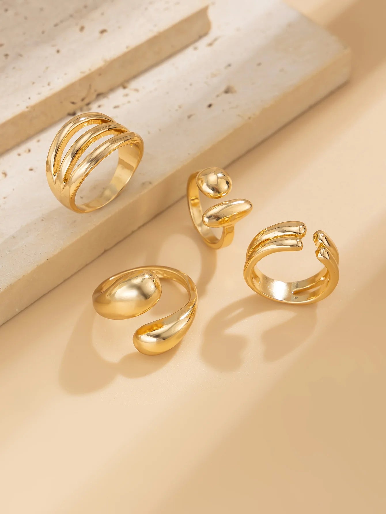 Bagues Métal Femmes - Set 4 Pièces Or Argent Punk Géométrique - MONASTORESHOP.COM