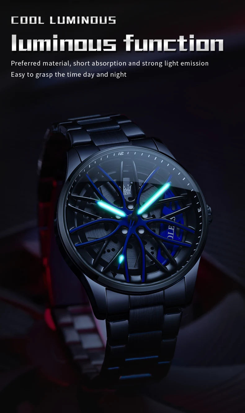 Montre Homme OLEVS Sport Automobile Cadran Rotatif 360° Quartz Étanche Lumineux - MONASTORESHOP.COM