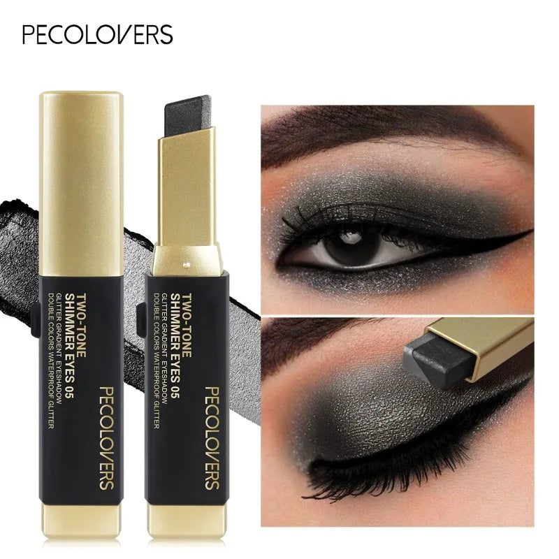 Fard à paupières en stick double couleur, fini métallique, noir et doré