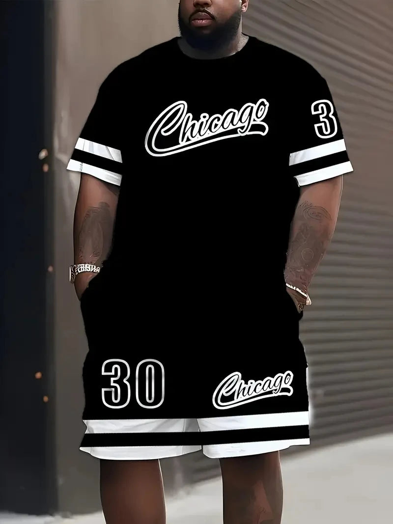 Ensemble t-shirt et short homme noir avec imprimé Chicago 30