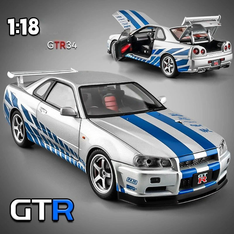 Modèle de voiture Nissan GT-R R34 Skyline en alliage roue démontable au 1/18