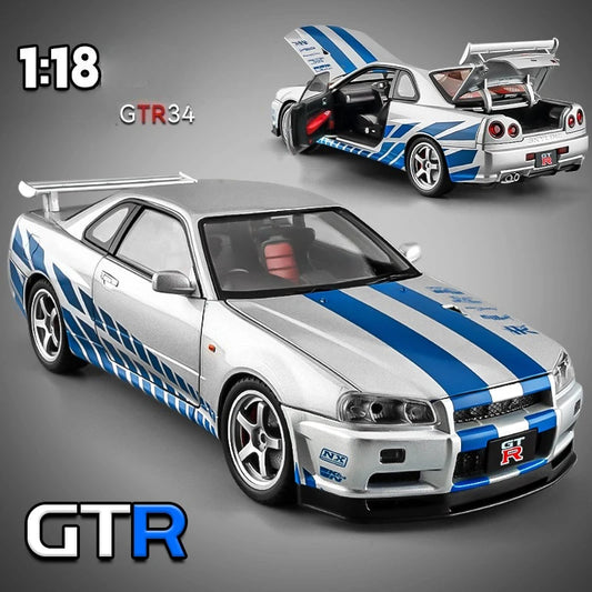 Modèle de voiture Nissan GT-R R34 Skyline en alliage roue démontable au 1/18