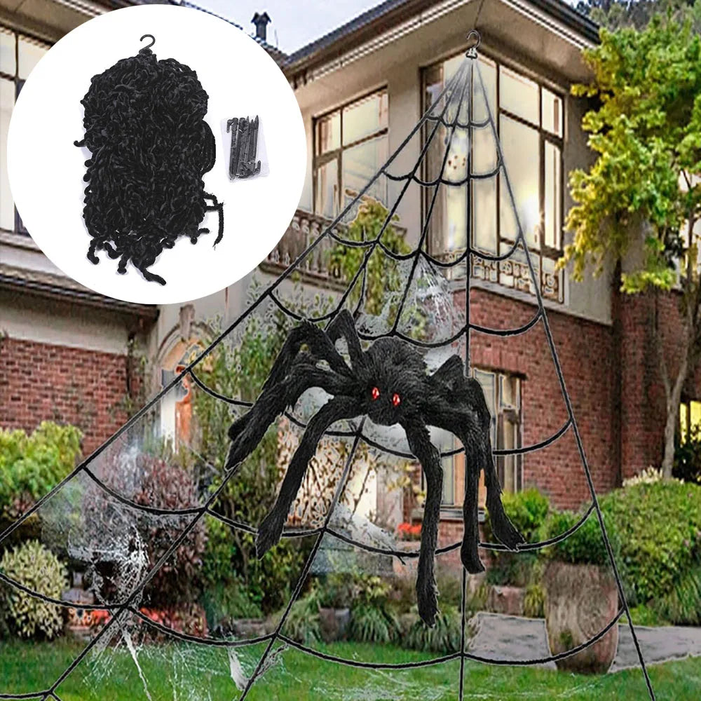 toile d'araignée halloween triangulaire pour déco façade de maison