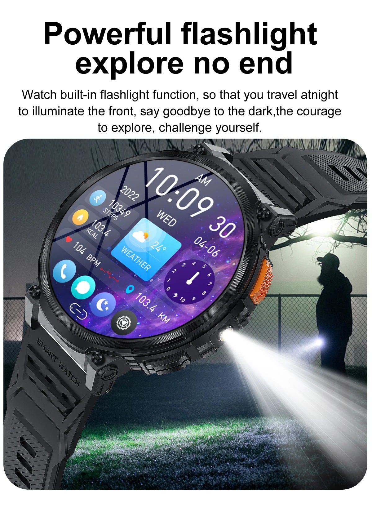 Montre Intelligente LIGE K66 Homme Lampe Torche - 1.85" 730mAh Bluetooth LED Outdoor - MONASTORESHOP.COM