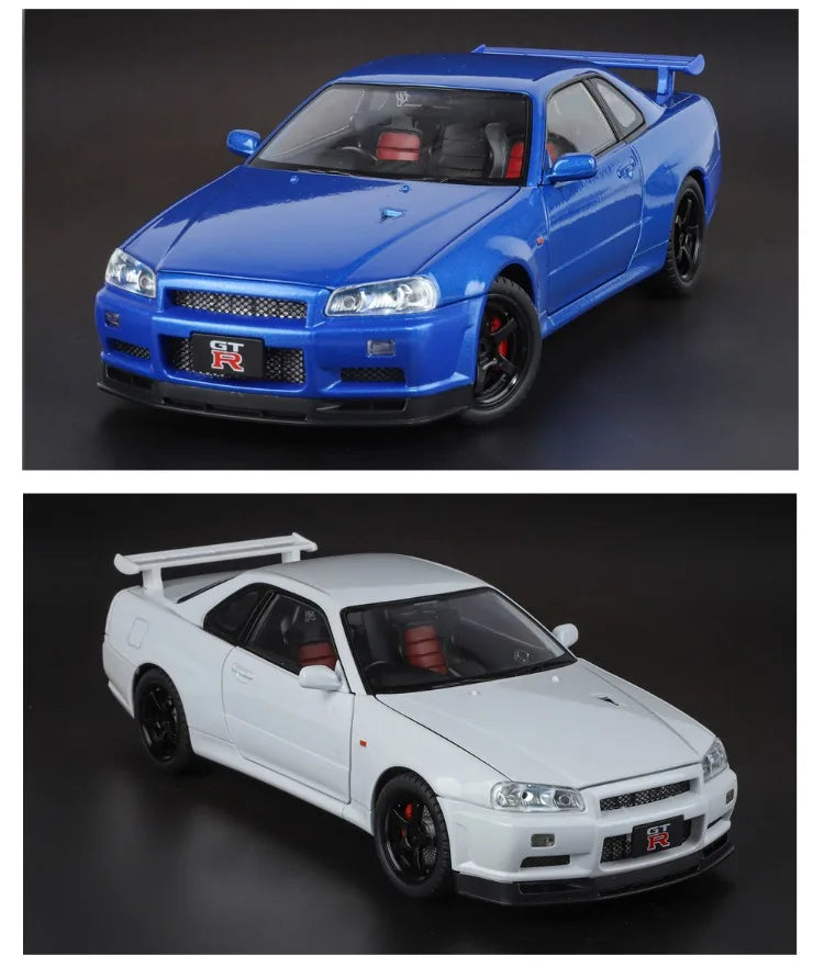 Modèle de voiture Nissan GT-R R34 Skyline en alliage roue démontable au 1/18