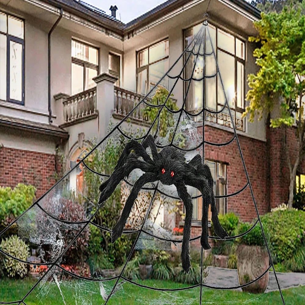 toile d'araignée halloween triangulaire pour déco façade de maison