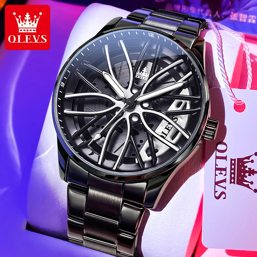 Montre Homme OLEVS Sport Automobile Cadran Rotatif 360° Quartz Étanche Lumineux - MONASTORESHOP.COM