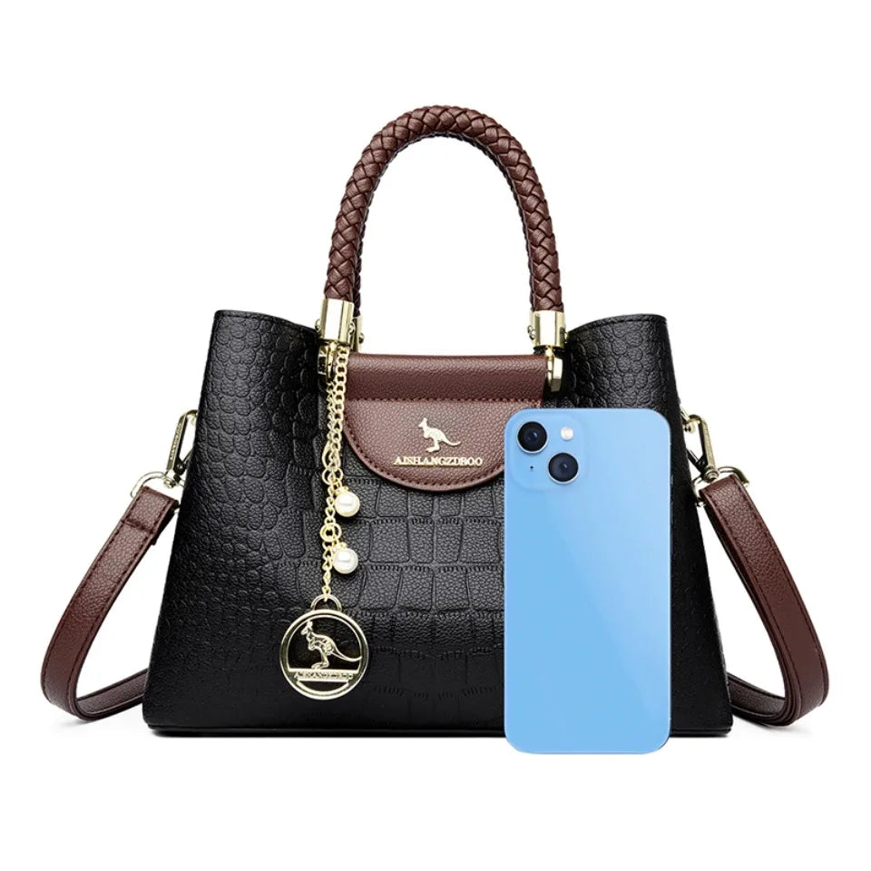 Poignée tissée véritable cuir de haute qualité conçue pour femmes chic