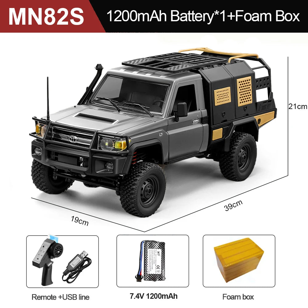 Camion RC MN82S noir 1/12, grue arrière et kit avec télécommande et batterie