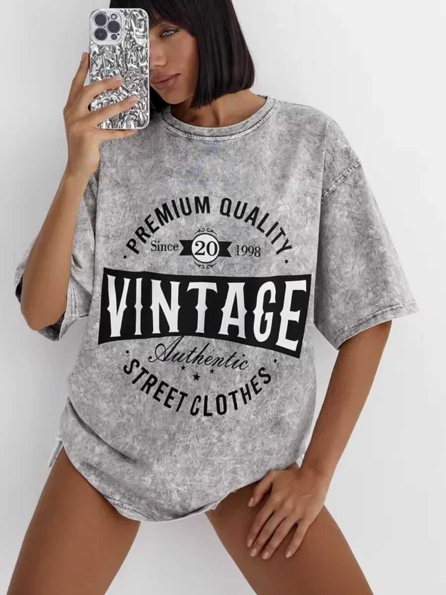 T-shirt Femme Surdimensionné Vintage Délavé - Style Streetwear