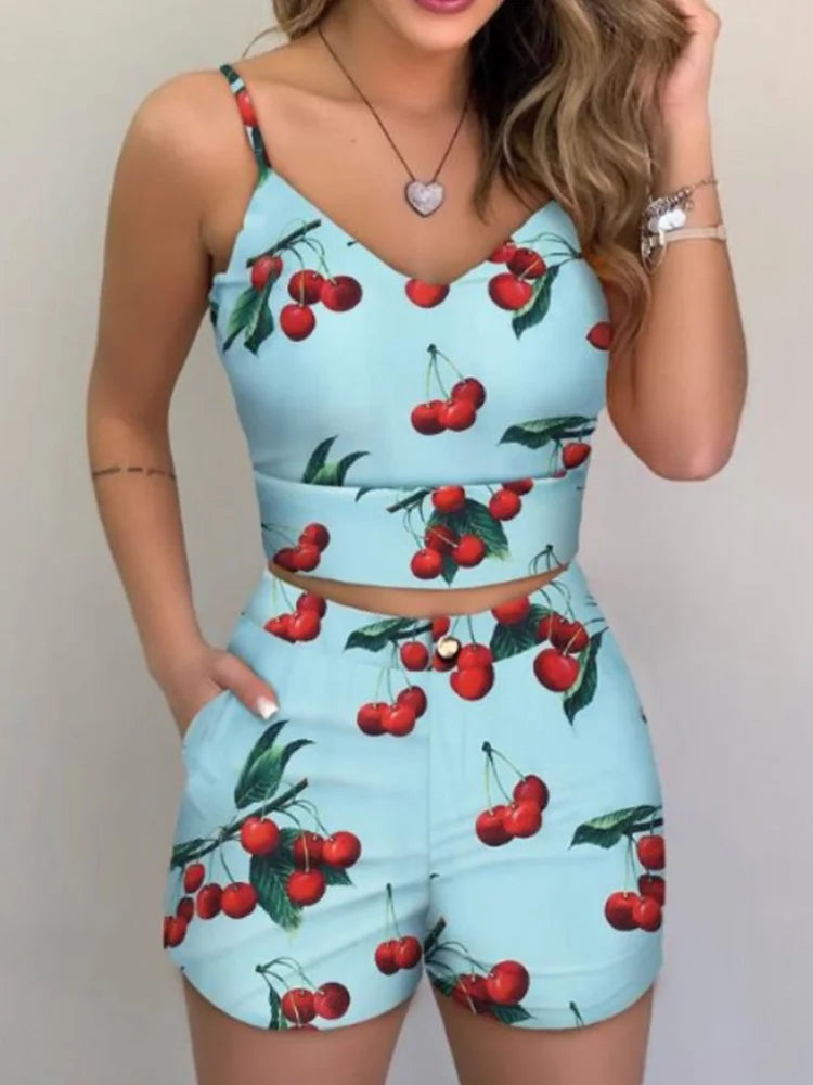 Ensemble Deux Pièces Femme Bohème - Chemise Florale et Short Polyester