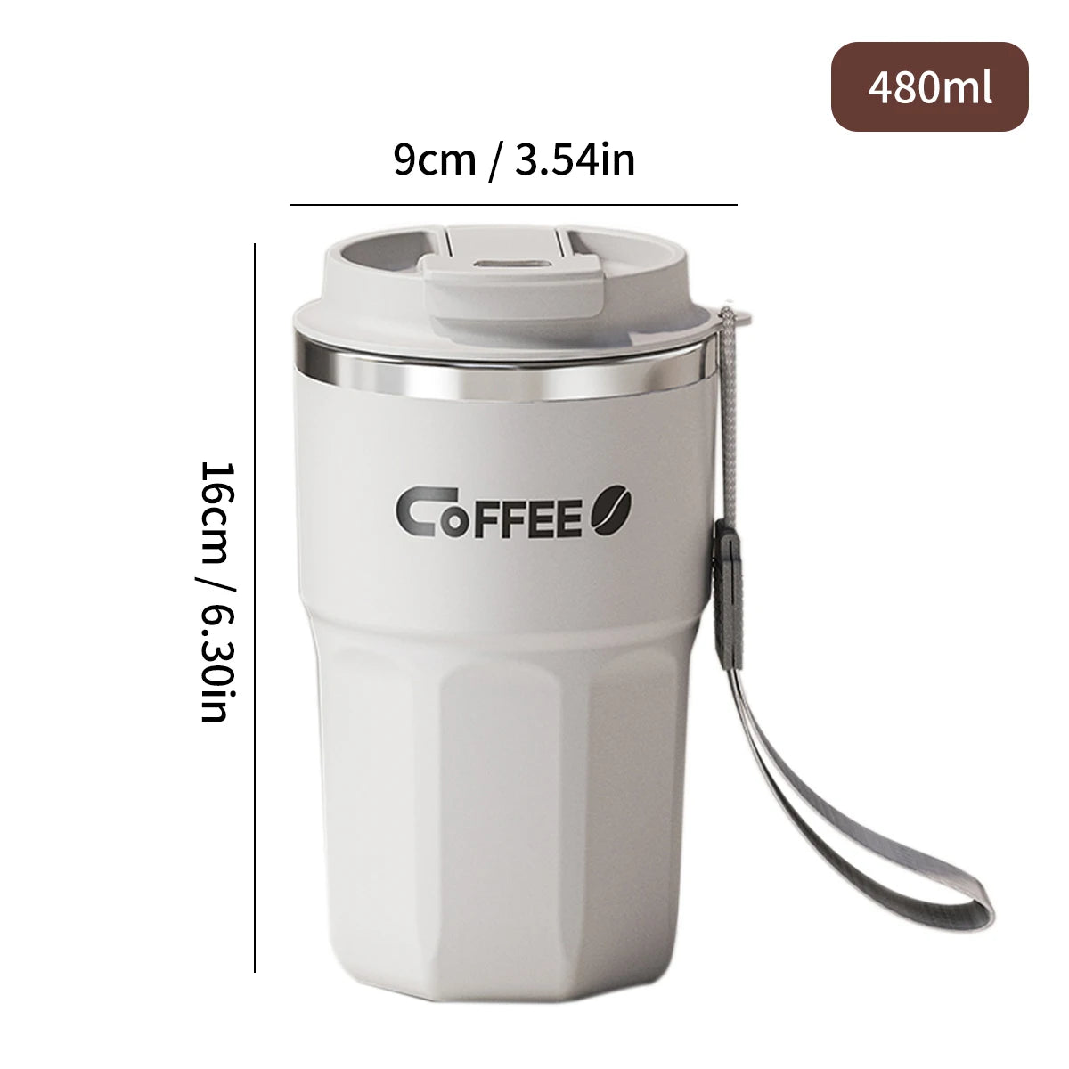 Tasse Thermos 304 Acier Inoxydable avec Poignée - Double Paroi Isolée Portable 450ML