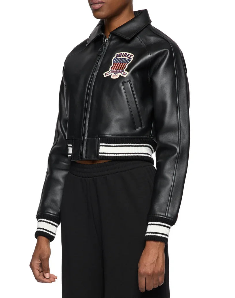 blouson aviateur  cour pour femmes en véritable peau d'agneau/daim manche longue