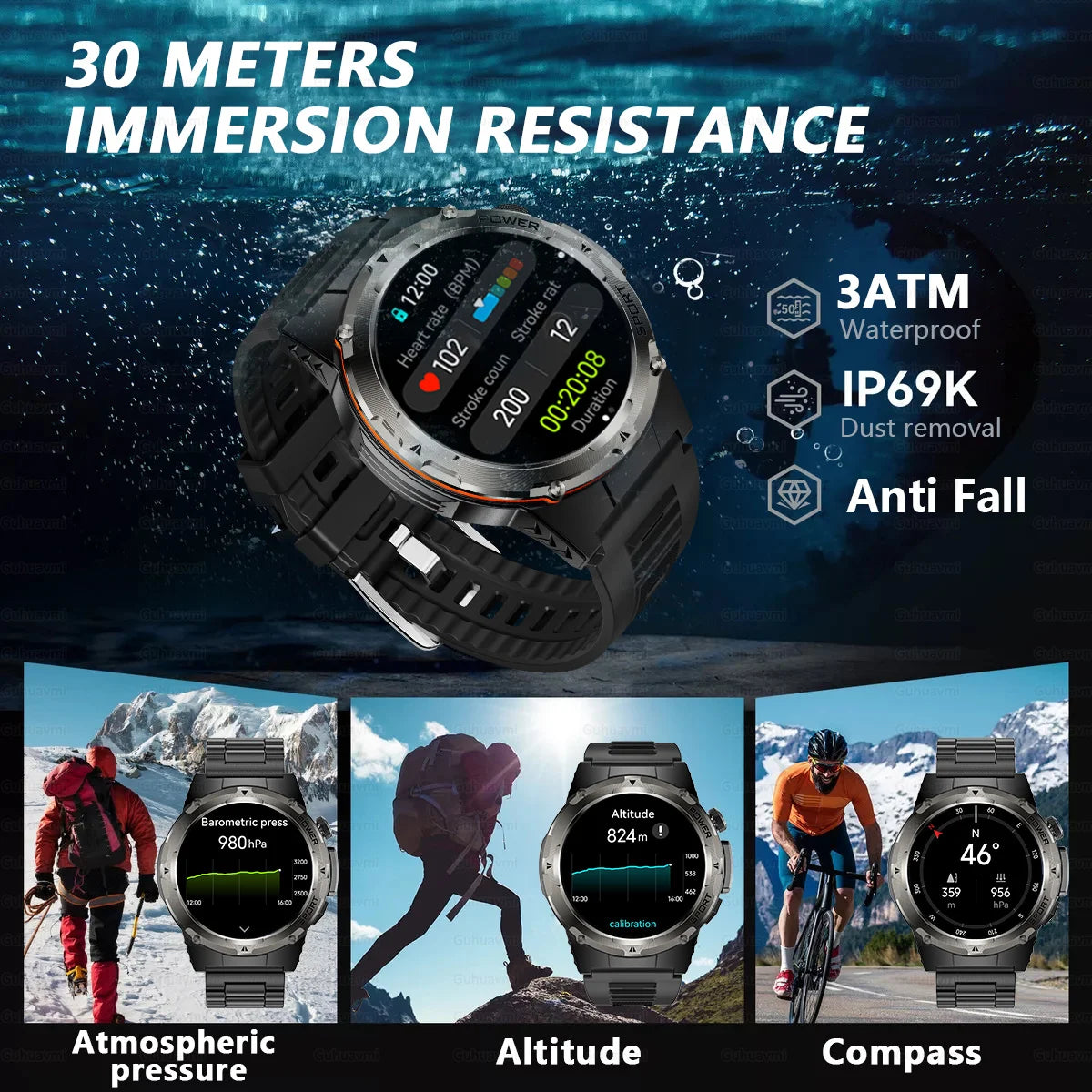 Montre Intelligente GPS Homme Sport 2025 - 500mAh NFC HD Appel IP68 Étanche - MONASTORESHOP.COM
