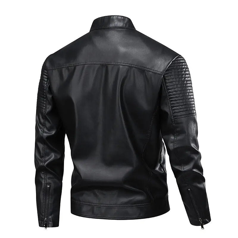 Blouson cuir noir pour homme, vue dos avec épaules matelassées et zips.