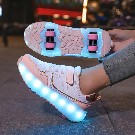 Chaussures à Roulettes Lumineuses LED Enfant - Baskets Skate avec Roues Amovibles USB