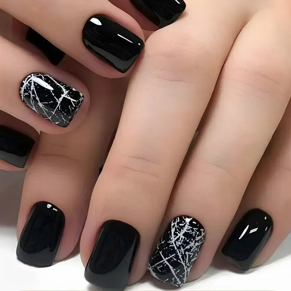 Faux ongles à pression carrée courte, fleur de Jade