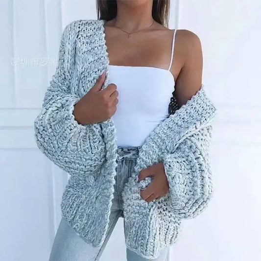 Cardigan Femme Peluche - Manches Chauve-Souris Ample - Gilet Tricot Doux Automne-Hiver