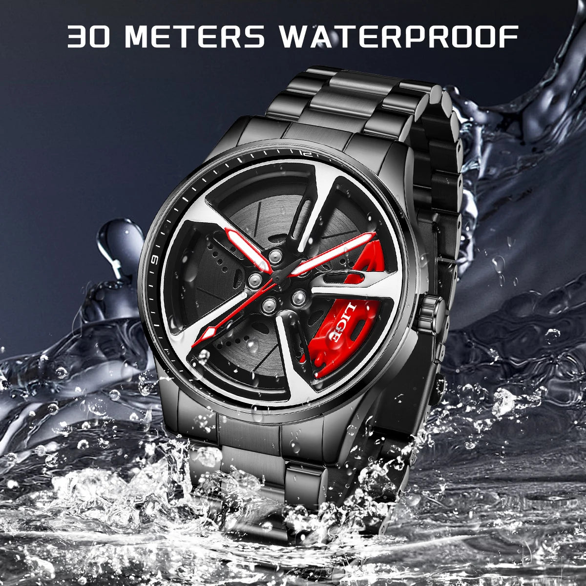 Montre Homme LIGE Quartz - Cadran Rotatif Sportive Etanche Lumineuse