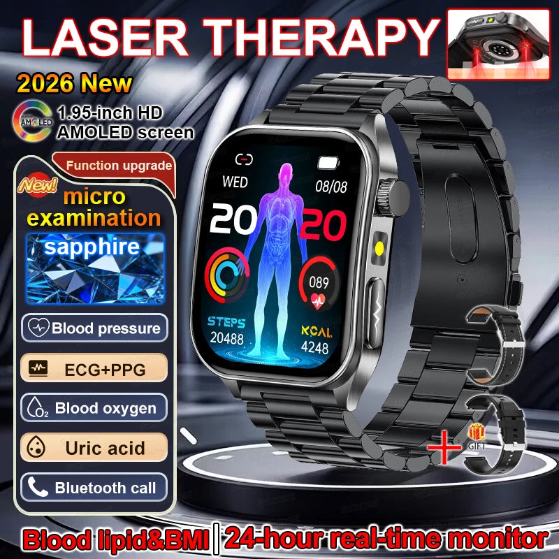 Montre Connectée Santé Thérapie Laser - ECG, Oxygène Sanguin, Acide Urique - Smartwatch Bien-être