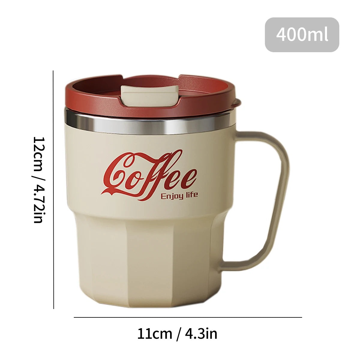 Tasse Thermos 304 Acier Inoxydable avec Poignée - Double Paroi Isolée Portable 450ML