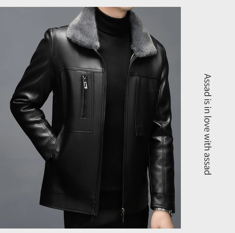 Manteau Homme Cuir Véritable Peau Mouton - Col Fourrure Chaud | MONASTORESHOP.COM