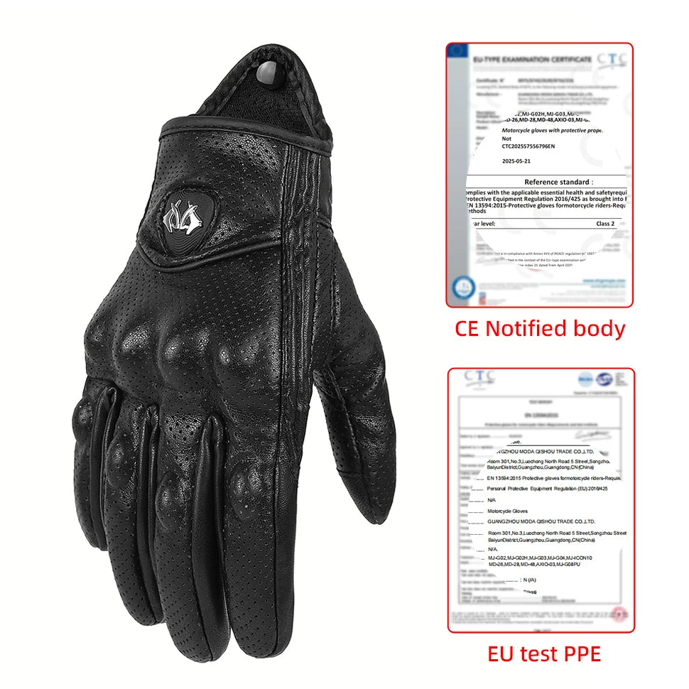 Gants de Moto en cuir rétro classique perforé ou non/ antidérapant hommes/femmes