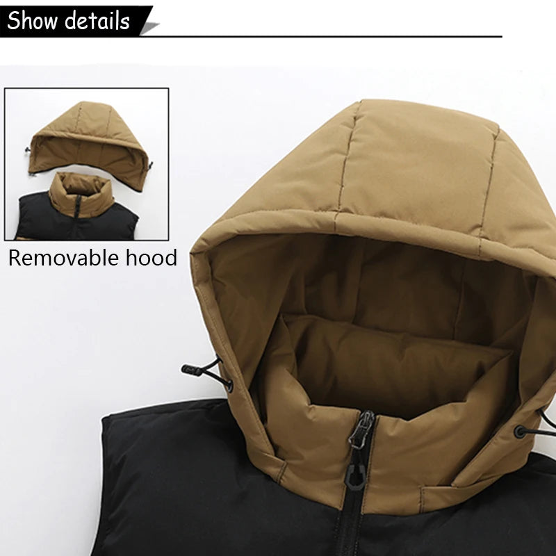 Capuche amovible d’un gilet sans manches matelassé, intérieur beige, fermeture zippée